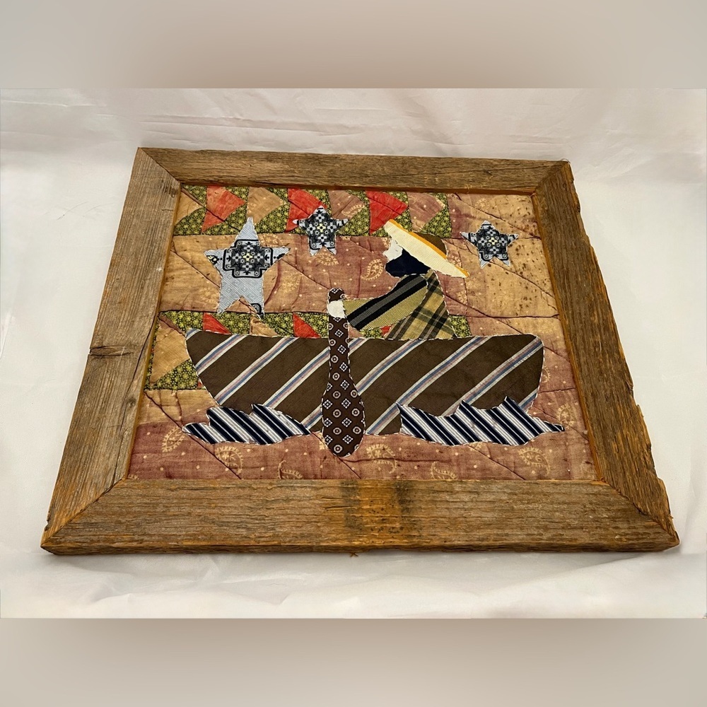 Handmade Quilt Folk Art Framed Wood Frame Wall Hanging